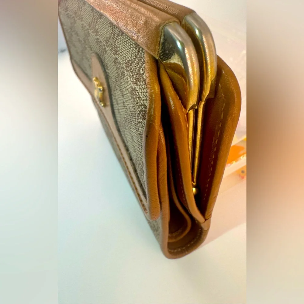 Celine French Kisslock Wallet Brown Macadam Canvas Celine Triomphe Authentic - Picture 4 of 13